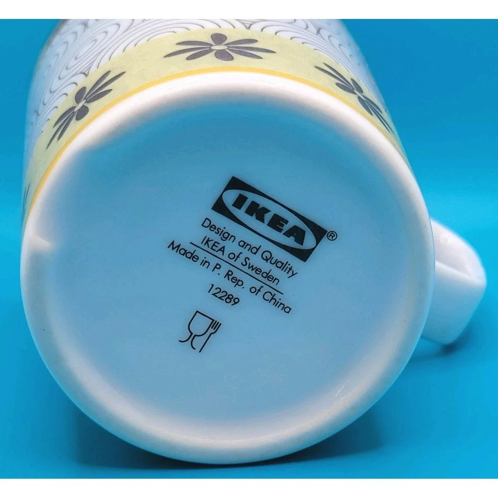 IKEA Retro Swirl Floral Ceramic Coffee Mug 12 oz Scandinavian Y2K